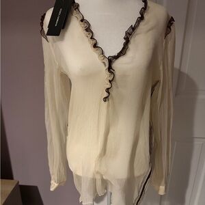 Dolce & Gabbana Cream and Brown Sheer Blouse